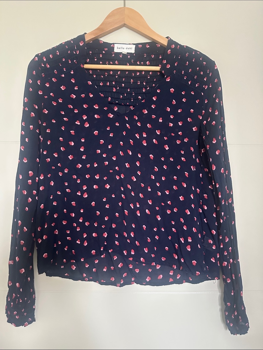 Bella Dahl Navy Long-Sleeve Top with Pink Dot Print